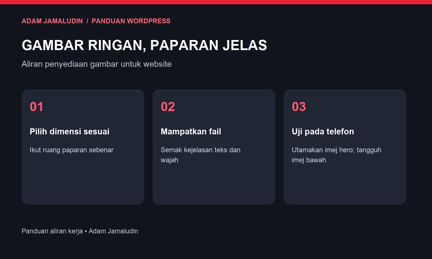Aliran optimasi gambar WordPress daripada pemilihan dimensi hingga ujian telefon